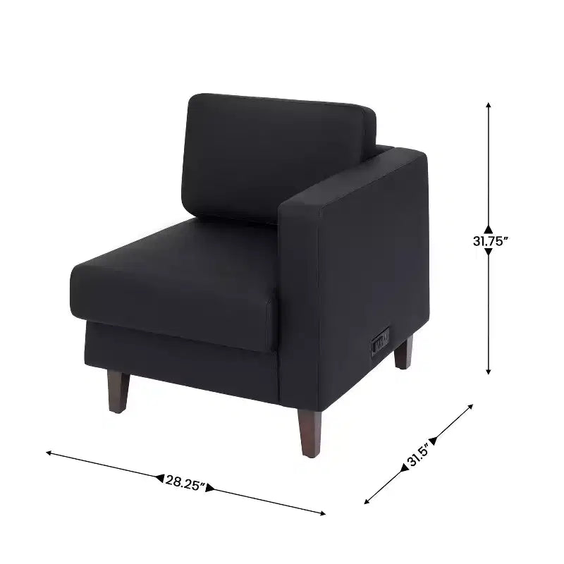 Flash Furniture HERCULES Artemis Upholstered Right Arm Reception Chair, 2 AC Outlets/1 USB/1 USB-C Port and Wood Walnut Legs w/ Adjustable Floor Glide