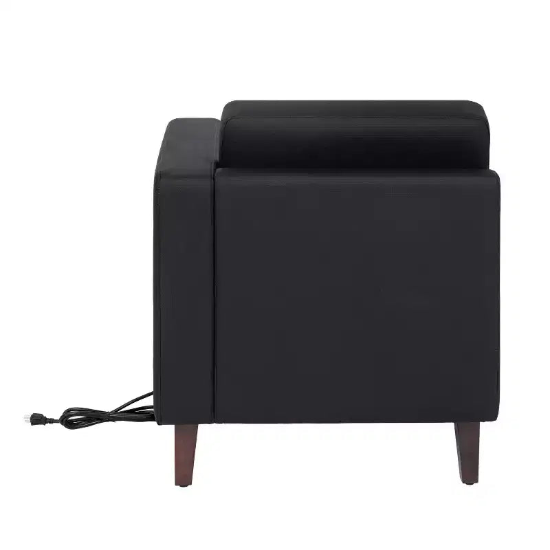 Flash Furniture HERCULES Artemis Upholstered Right Arm Reception Chair, 2 AC Outlets/1 USB/1 USB-C Port and Wood Walnut Legs w/ Adjustable Floor Glide