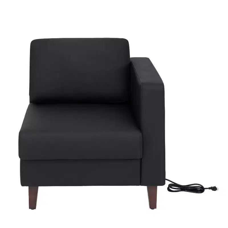 Flash Furniture HERCULES Artemis Upholstered Right Arm Reception Chair, 2 AC Outlets/1 USB/1 USB-C Port and Wood Walnut Legs w/ Adjustable Floor Glide