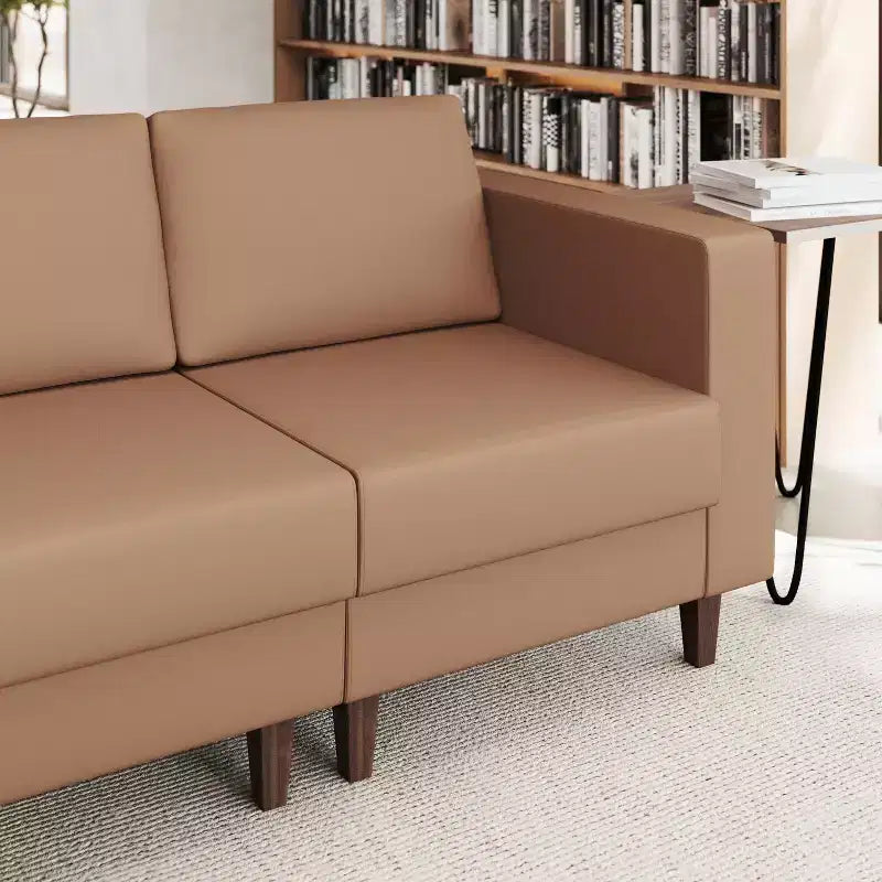 Flash Furniture HERCULES Artemis Upholstered Right Arm Reception Chair, 2 AC Outlets/1 USB/1 USB-C Port and Wood Walnut Legs w/ Adjustable Floor Glide