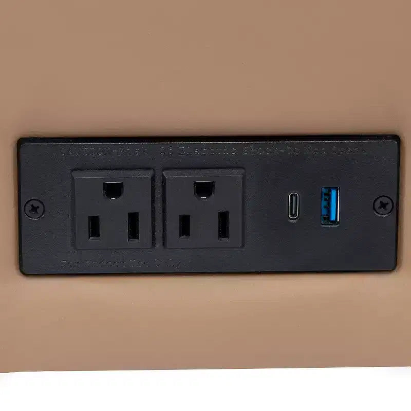 Flash Furniture HERCULES Artemis Upholstered Right Arm Reception Chair, 2 AC Outlets/1 USB/1 USB-C Port and Wood Walnut Legs w/ Adjustable Floor Glide