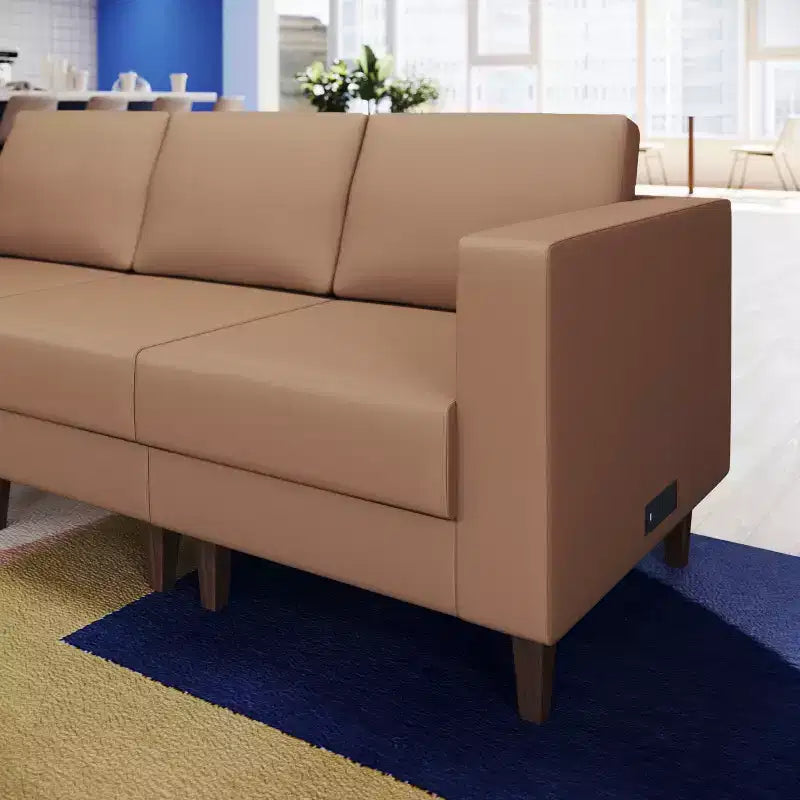 Flash Furniture HERCULES Artemis Upholstered Right Arm Reception Chair, 2 AC Outlets/1 USB/1 USB-C Port and Wood Walnut Legs w/ Adjustable Floor Glide