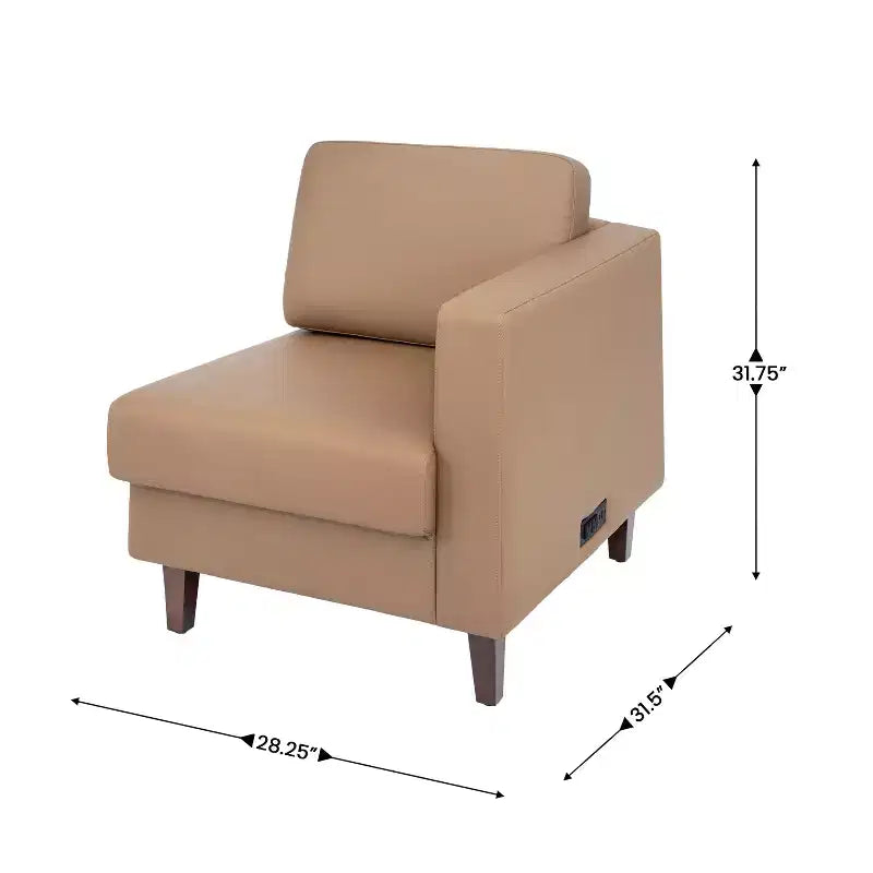 Flash Furniture HERCULES Artemis Upholstered Right Arm Reception Chair, 2 AC Outlets/1 USB/1 USB-C Port and Wood Walnut Legs w/ Adjustable Floor Glide