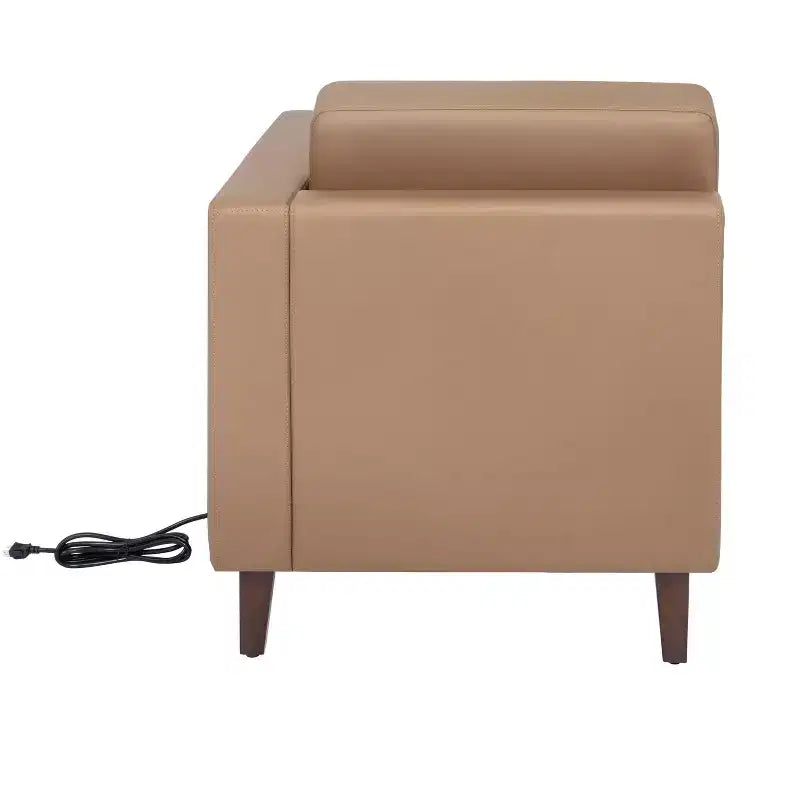 Flash Furniture HERCULES Artemis Upholstered Right Arm Reception Chair, 2 AC Outlets/1 USB/1 USB-C Port and Wood Walnut Legs w/ Adjustable Floor Glide