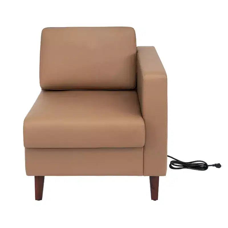Flash Furniture HERCULES Artemis Upholstered Right Arm Reception Chair, 2 AC Outlets/1 USB/1 USB-C Port and Wood Walnut Legs w/ Adjustable Floor Glide