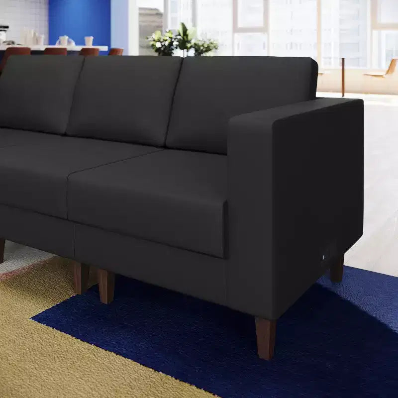 Flash Furniture HERCULES Artemis Upholstered Right Arm Reception Chair, 2 AC Outlets/1 USB/1 USB-C Port and Wood Walnut Legs w/ Adjustable Floor Glide