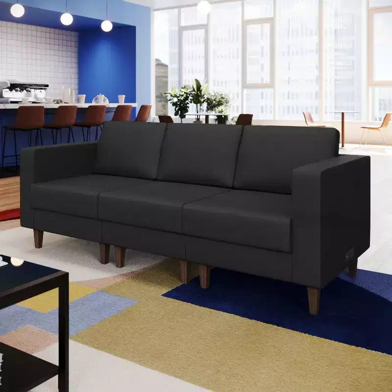 Flash Furniture HERCULES Artemis Upholstered Right Arm Reception Chair, 2 AC Outlets/1 USB/1 USB-C Port and Wood Walnut Legs w/ Adjustable Floor Glide