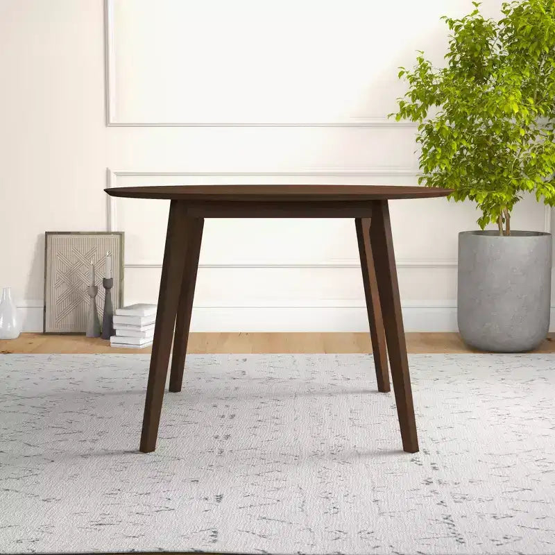 48 Mid-Century Walnut Solid-Wood Dining Table  Kid-Safe Beveled Edge, Seats 4, Brown Stain Finish