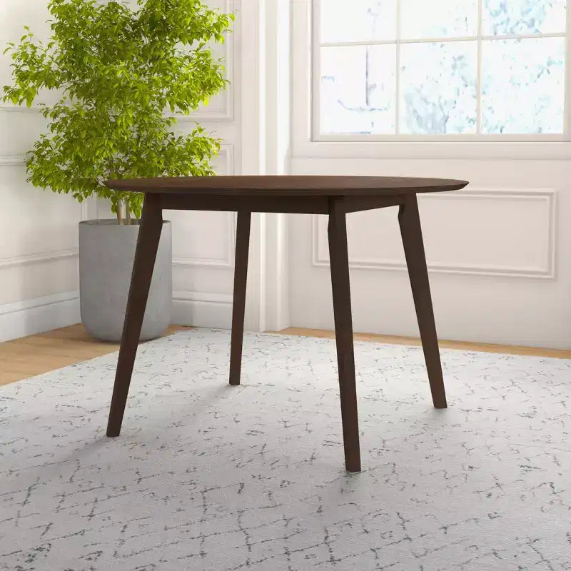48 Mid-Century Walnut Solid-Wood Dining Table  Kid-Safe Beveled Edge, Seats 4, Brown Stain Finish
