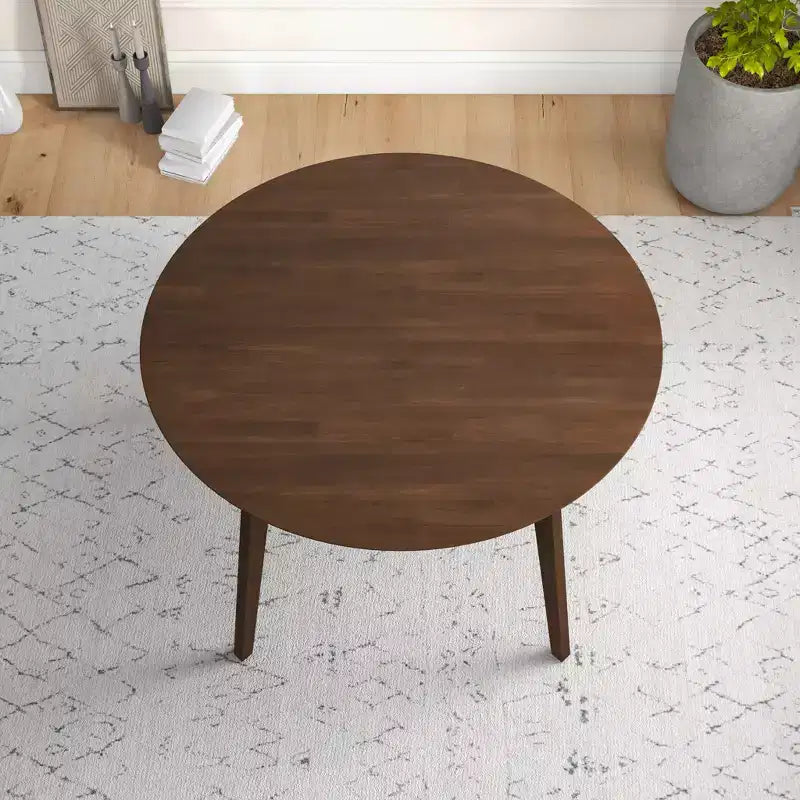 48 Mid-Century Walnut Solid-Wood Dining Table  Kid-Safe Beveled Edge, Seats 4, Brown Stain Finish