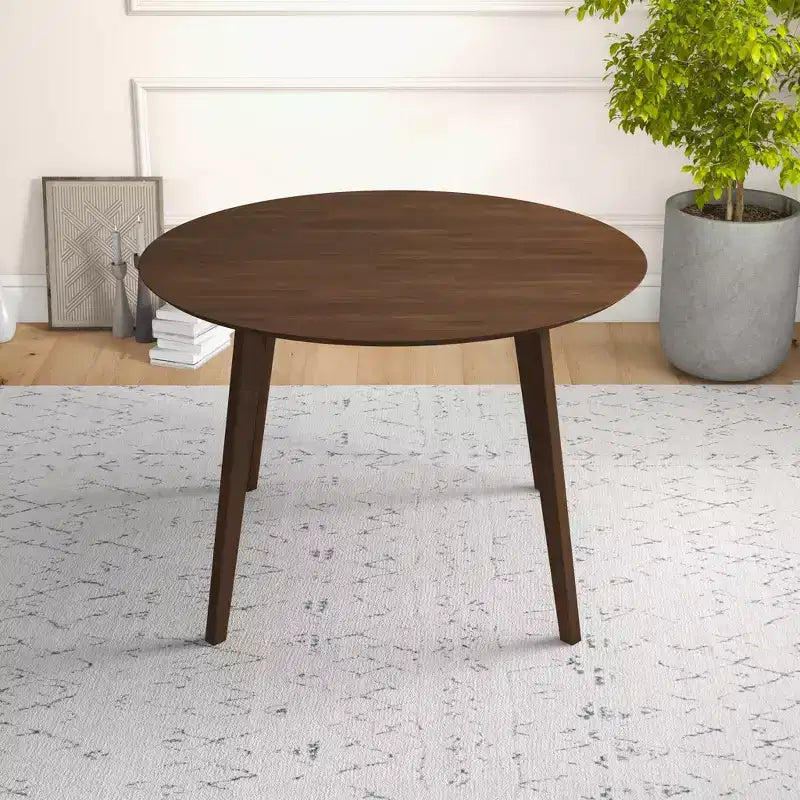 48 Mid-Century Walnut Solid-Wood Dining Table  Kid-Safe Beveled Edge, Seats 4, Brown Stain Finish