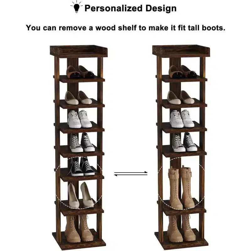 Tree City - Slim 7-Tier 45'' Vertical Wooden Shoe Rack for Entryway, Closet & Small Spaces,Holds 7-10 Pairs