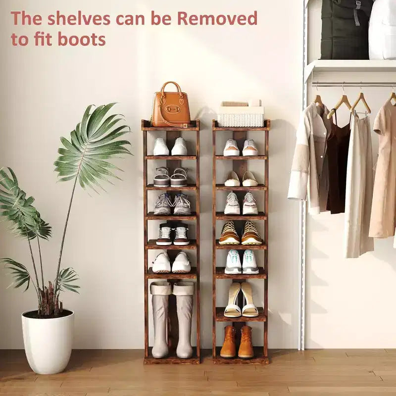 Tree City - Slim 7-Tier 45'' Vertical Wooden Shoe Rack for Entryway, Closet & Small Spaces,Holds 7-10 Pairs