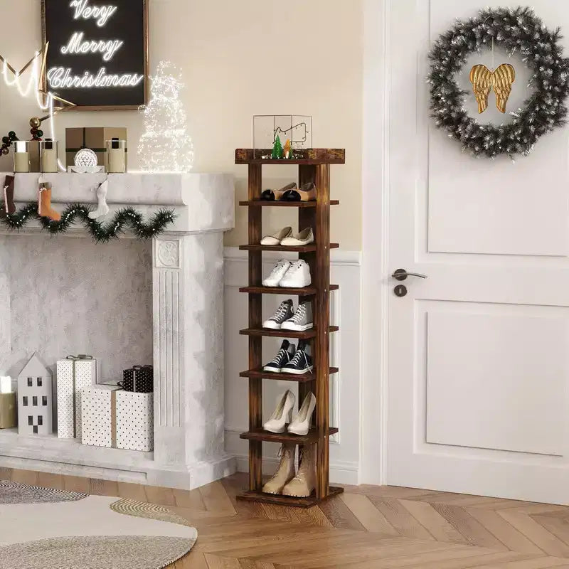Tree City - Slim 7-Tier 45'' Vertical Wooden Shoe Rack for Entryway, Closet & Small Spaces,Holds 7-10 Pairs
