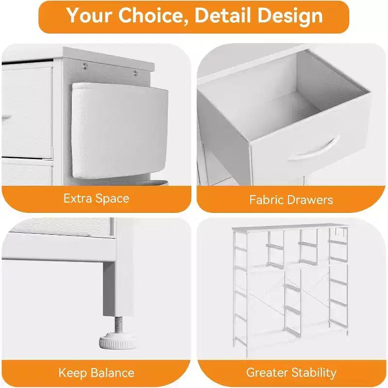 Dresser, 10 Drawer Storage Tower - TV Stand with Fabric Bins, Steel Frame, Wood Top for Bedroom, Kids Room