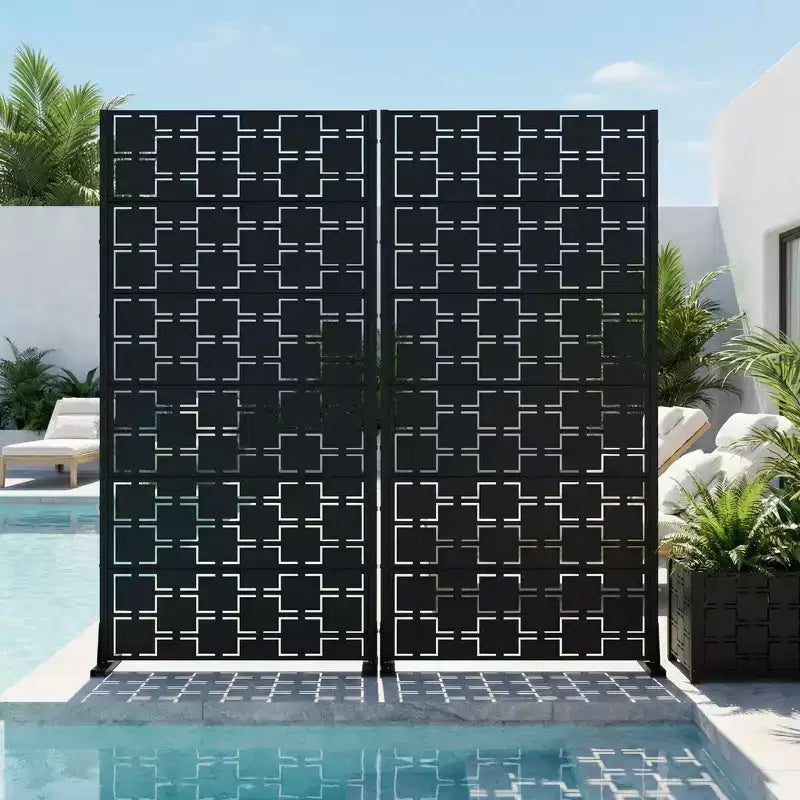 MAYEERTY Square 01 Black Galvanized Steel Room Divider, 72x35x16, 6-Piece Double-Sided Decorative Privacy Screen