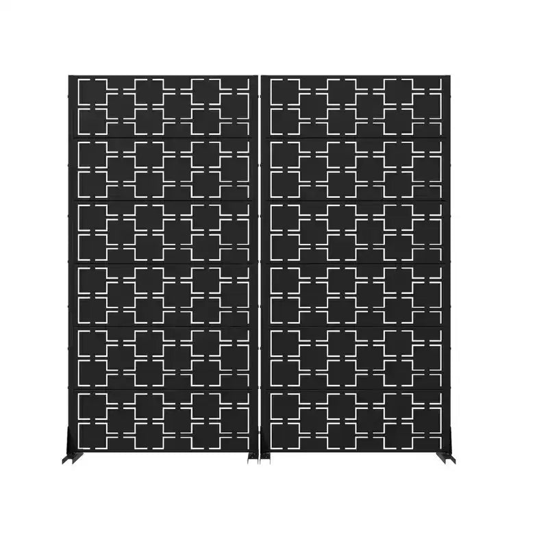 MAYEERTY Square 01 Black Galvanized Steel Room Divider, 72x35x16, 6-Piece Double-Sided Decorative Privacy Screen