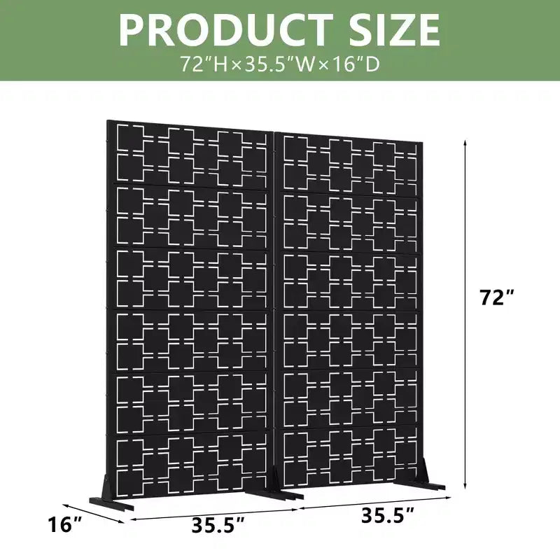 MAYEERTY Square 01 Black Galvanized Steel Room Divider, 72x35x16, 6-Piece Double-Sided Decorative Privacy Screen