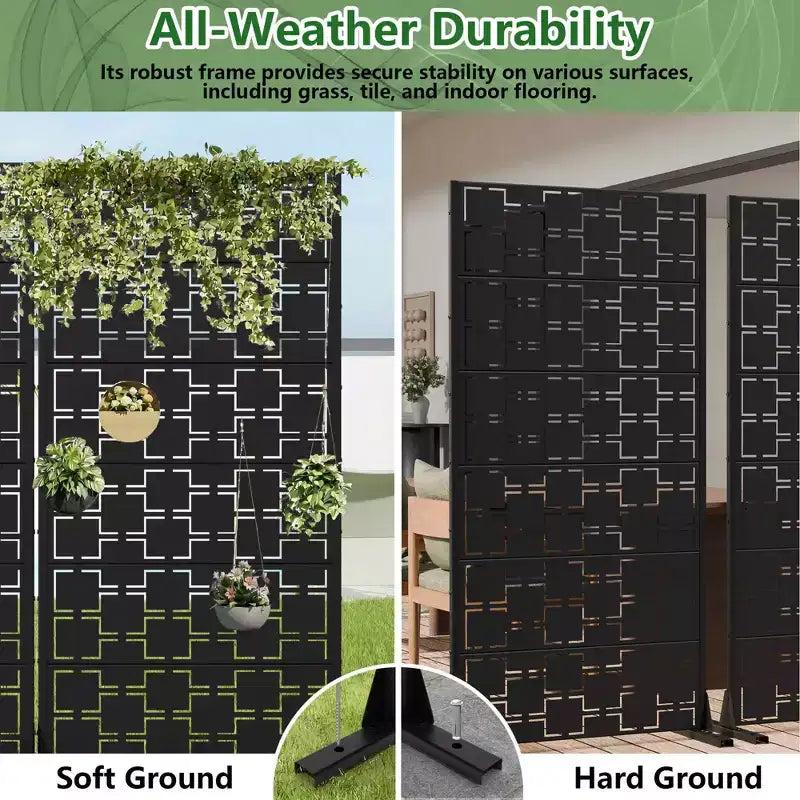 MAYEERTY Square 01 Black Galvanized Steel Room Divider, 72x35x16, 6-Piece Double-Sided Decorative Privacy Screen
