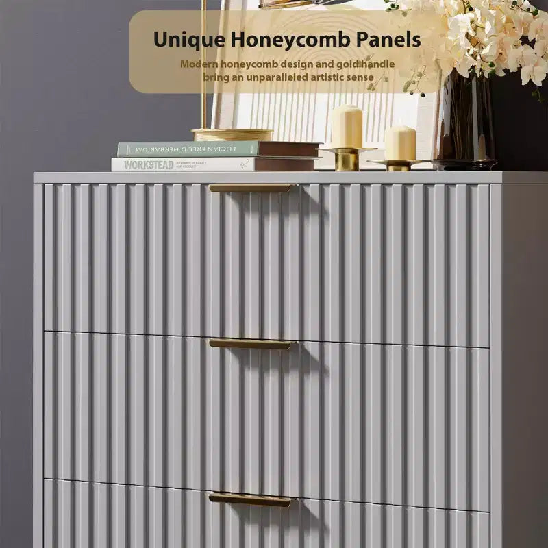 Modern Wooden 48 Tall Fluted 5 Drawer Dresser with Deep Drawers and Wide Top for Bedroom, Living Room, Hallway, Kids Room