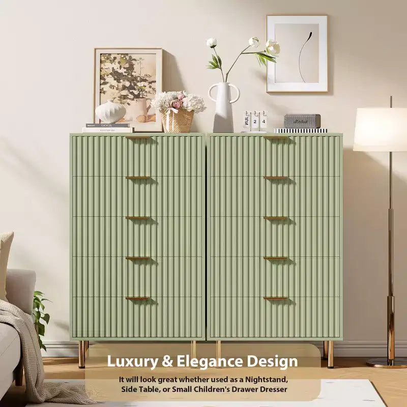 Modern Wooden 48 Tall Fluted 5 Drawer Dresser with Deep Drawers and Wide Top for Bedroom, Living Room, Hallway, Kids Room