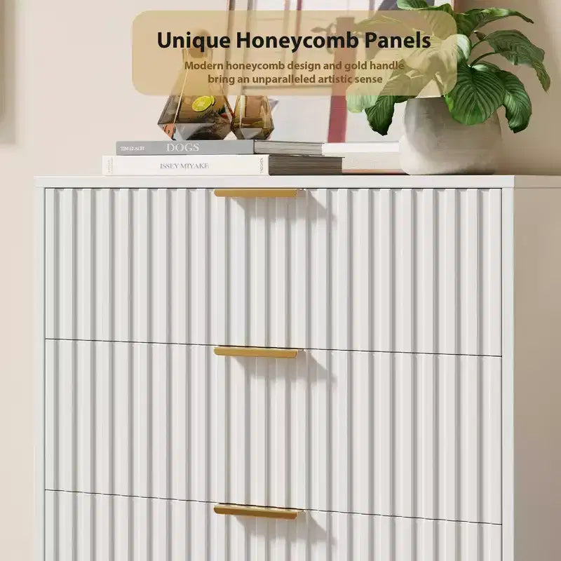 Modern Wooden 48 Tall Fluted 5 Drawer Dresser with Deep Drawers and Wide Top for Bedroom, Living Room, Hallway, Kids Room