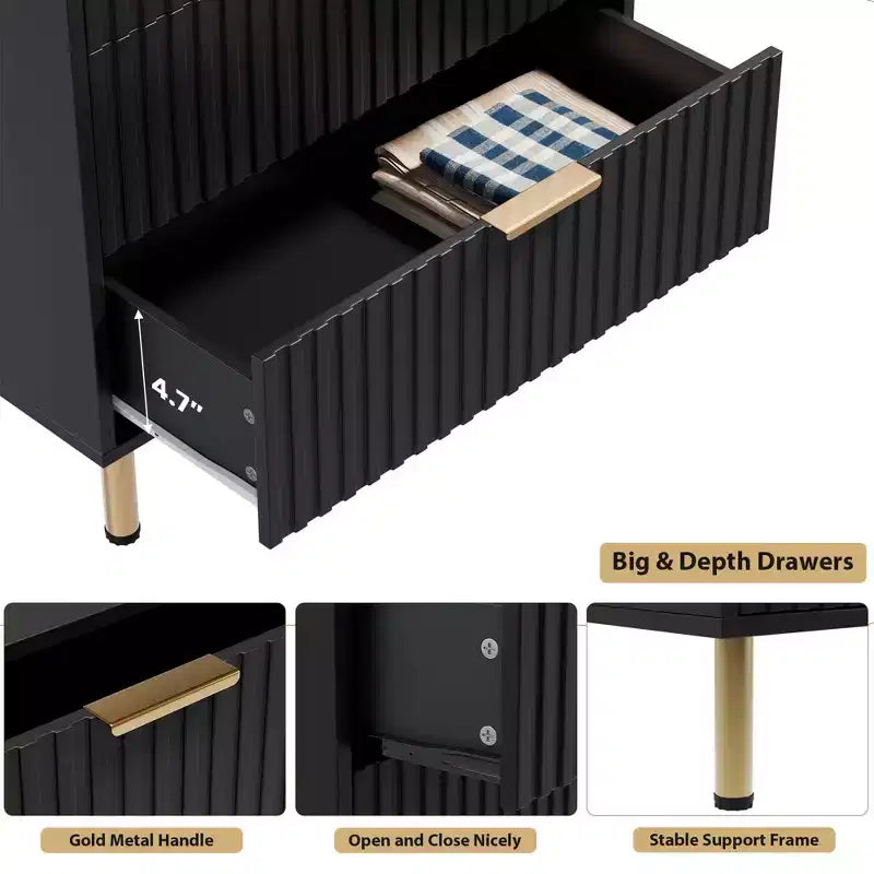 Modern Wooden 48 Tall Fluted 5 Drawer Dresser with Deep Drawers and Wide Top for Bedroom, Living Room, Hallway, Kids Room