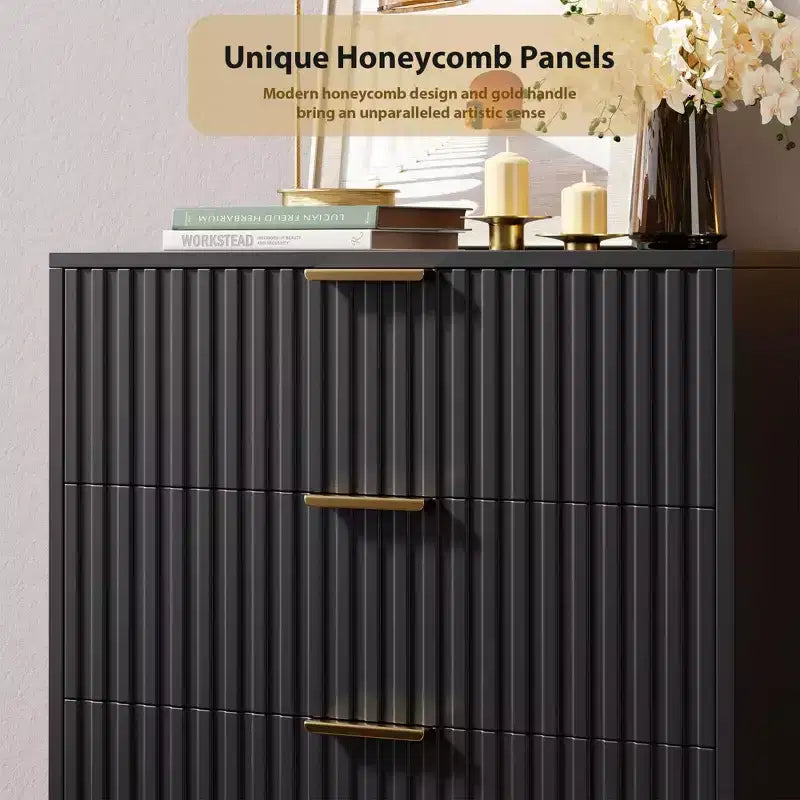 Modern Wooden 48 Tall Fluted 5 Drawer Dresser with Deep Drawers and Wide Top for Bedroom, Living Room, Hallway, Kids Room