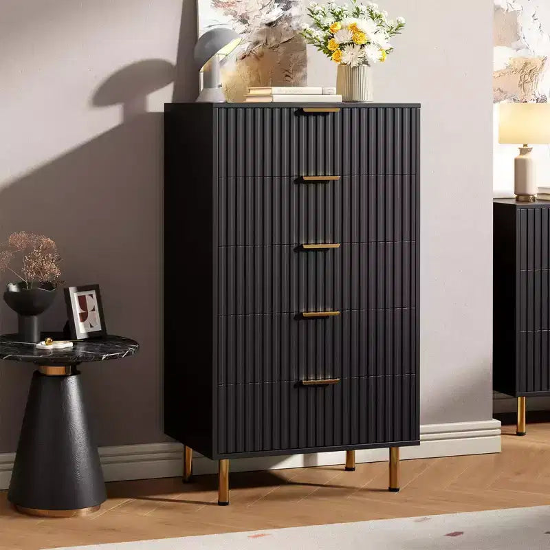 Modern Wooden 48 Tall Fluted 5 Drawer Dresser with Deep Drawers and Wide Top for Bedroom, Living Room, Hallway, Kids Room