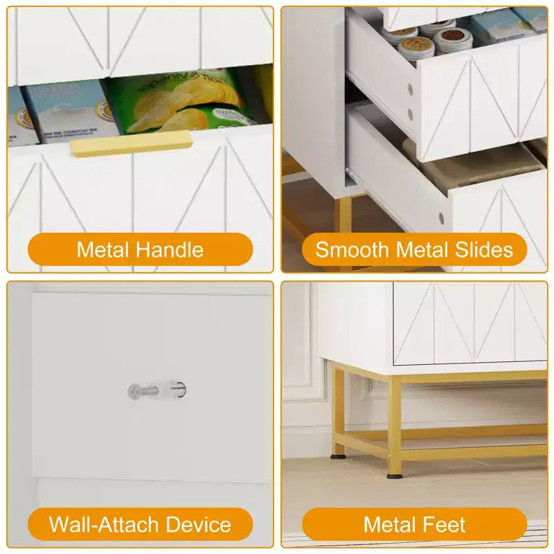 Modern Narrow 6 Drawer Fabric Dresser with Gold Handle for Bedroom, Closet & Living Room