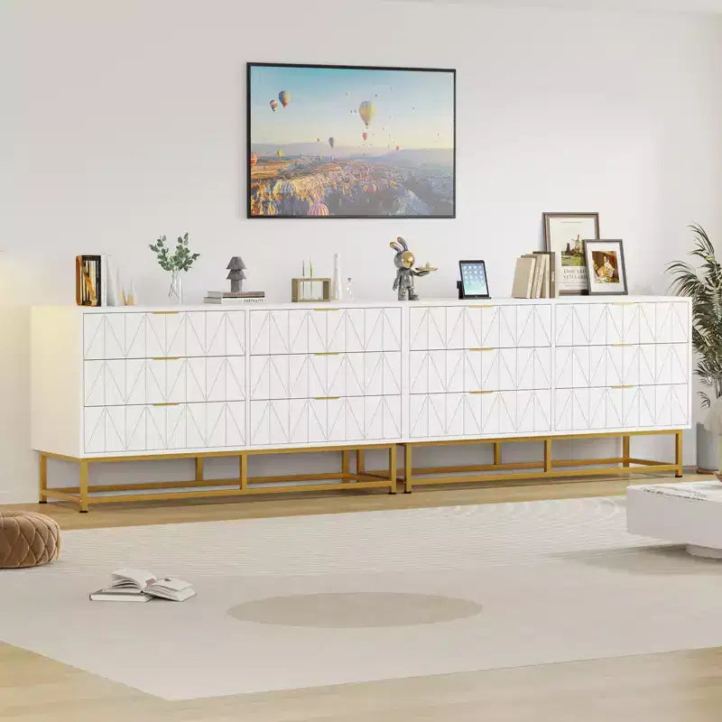 Modern Narrow 6 Drawer Fabric Dresser with Gold Handle for Bedroom, Closet & Living Room