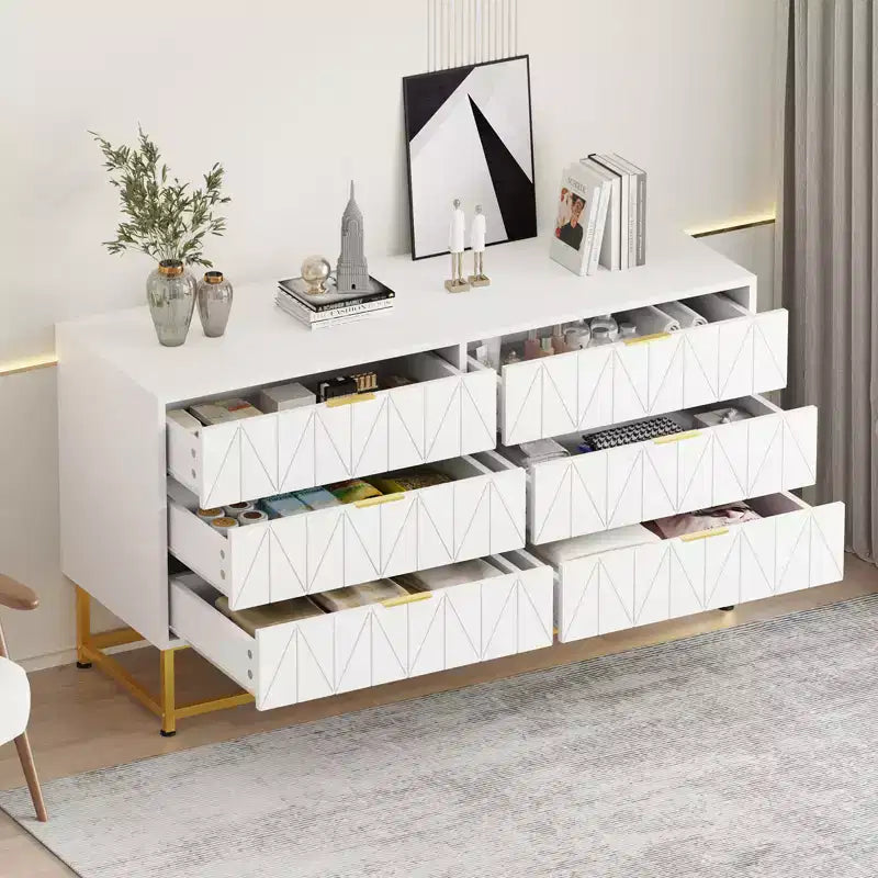 Modern Narrow 6 Drawer Fabric Dresser with Gold Handle for Bedroom, Closet & Living Room
