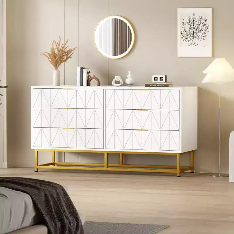 Modern Narrow 6 Drawer Fabric Dresser with Gold Handle for Bedroom, Closet & Living Room