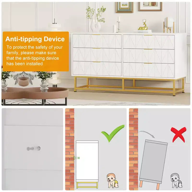 Modern Narrow 6 Drawer Fabric Dresser with Gold Handle for Bedroom, Closet & Living Room