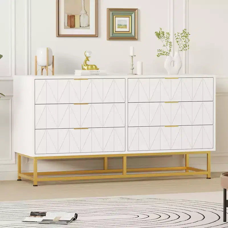 Modern Narrow 6 Drawer Fabric Dresser with Gold Handle for Bedroom, Closet & Living Room