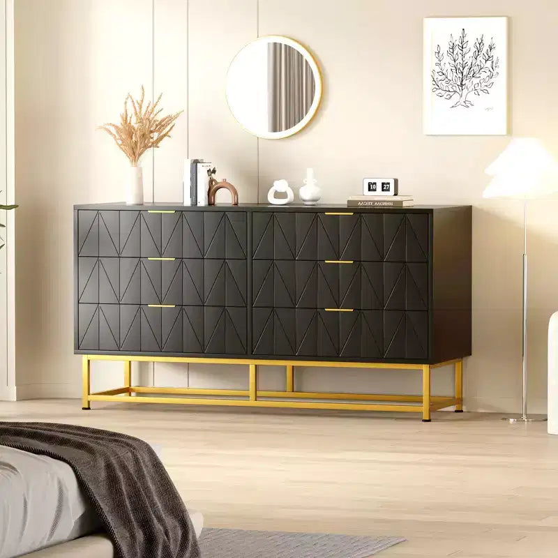 Modern Narrow 6 Drawer Fabric Dresser with Gold Handle for Bedroom, Closet & Living Room