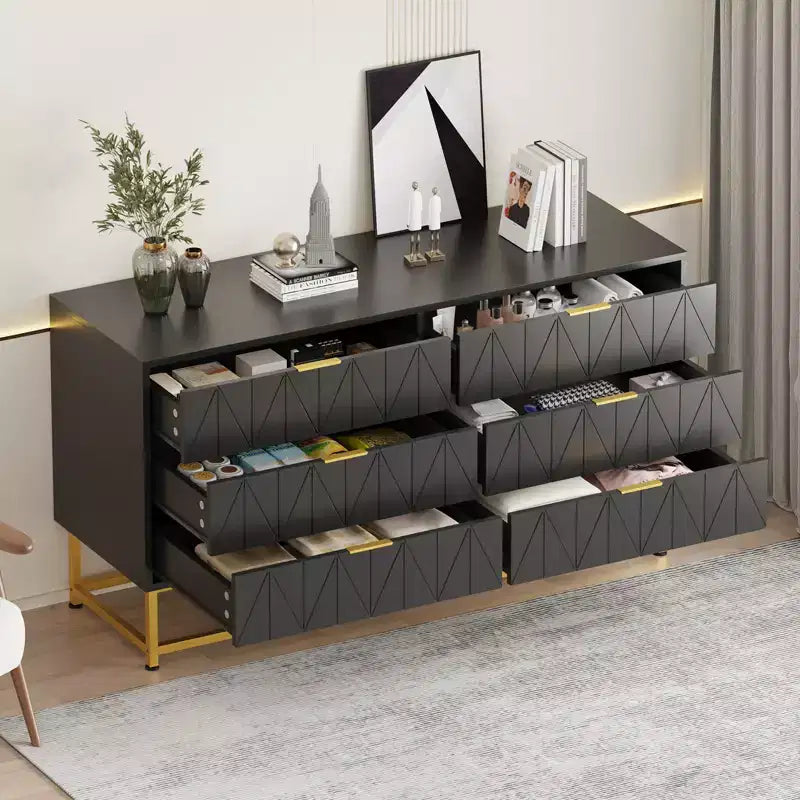 Modern Narrow 6 Drawer Fabric Dresser with Gold Handle for Bedroom, Closet & Living Room