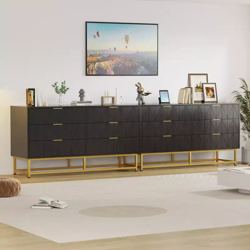 Modern Narrow 6 Drawer Fabric Dresser with Gold Handle for Bedroom, Closet & Living Room