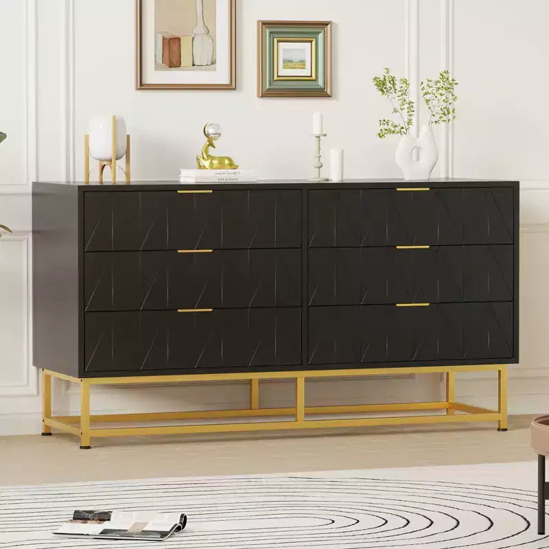 Modern Narrow 6 Drawer Fabric Dresser with Gold Handle for Bedroom, Closet & Living Room