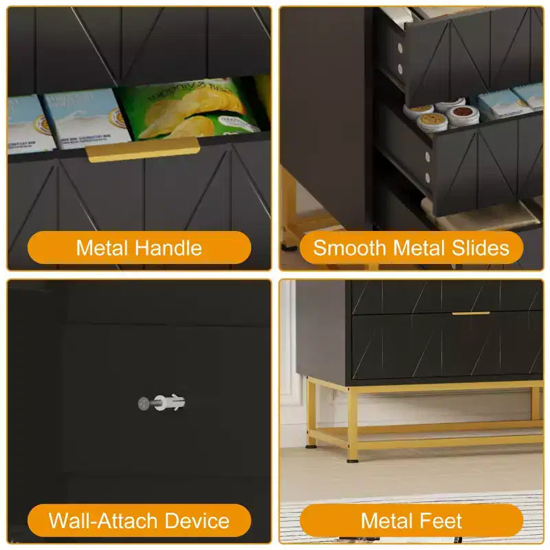 Modern Narrow 6 Drawer Fabric Dresser with Gold Handle for Bedroom, Closet & Living Room