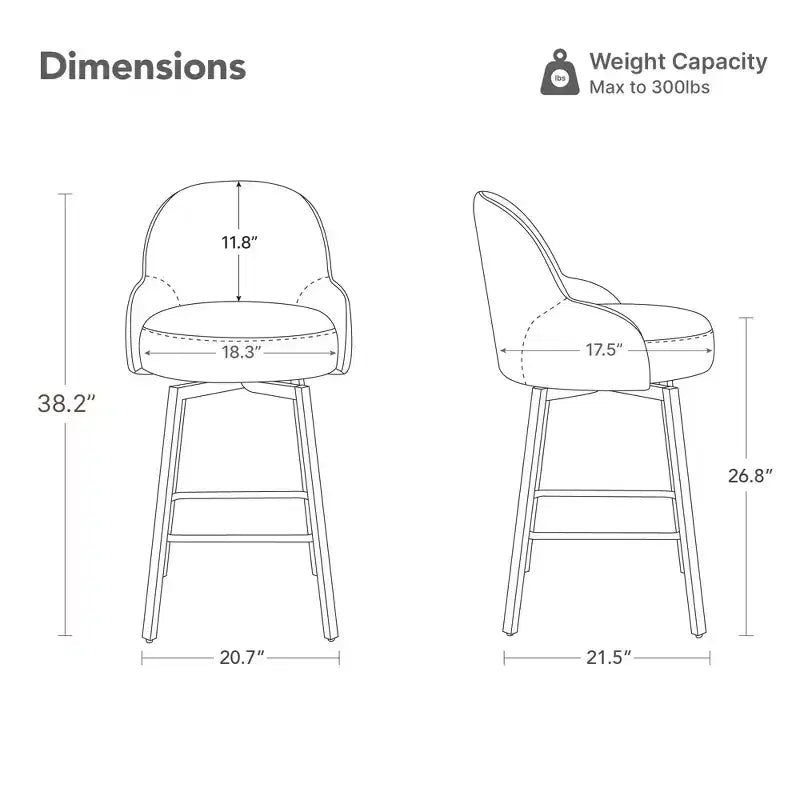 Spruce&Spring Modern Swivel Counter Stool with Curved Low Back & Plush Upholstered Seat