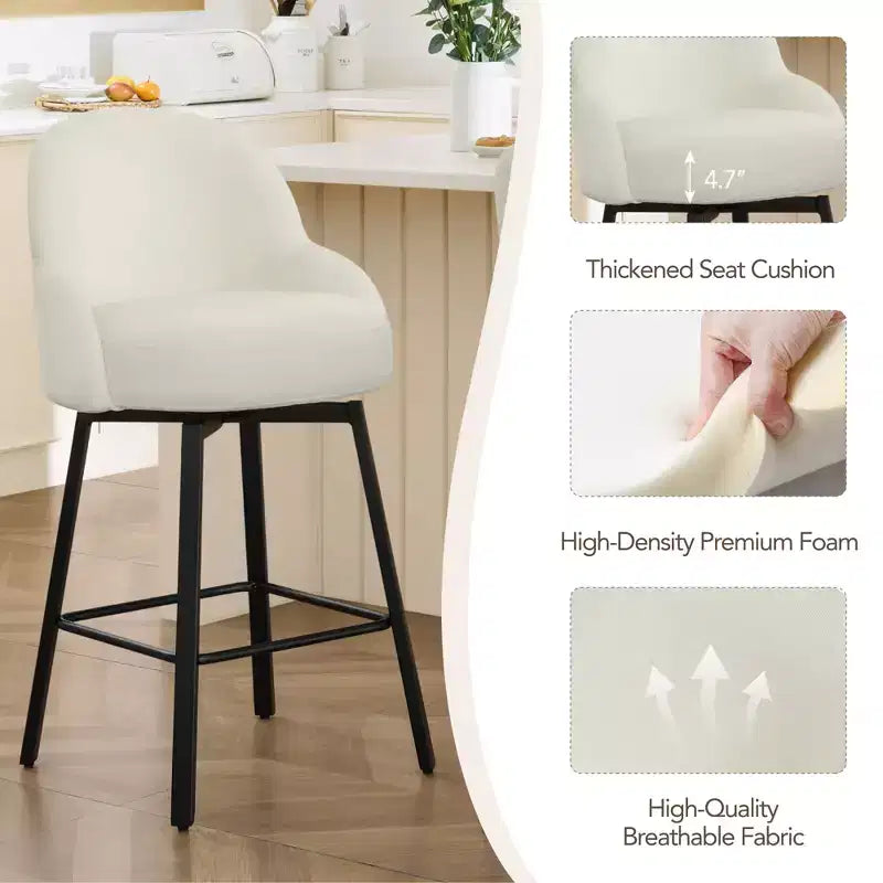 Spruce&Spring Modern Swivel Counter Stool with Curved Low Back & Plush Upholstered Seat