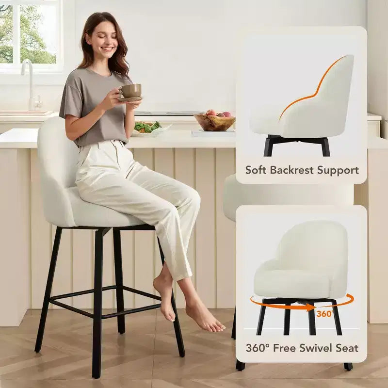 Spruce&Spring Modern Swivel Counter Stool with Curved Low Back & Plush Upholstered Seat