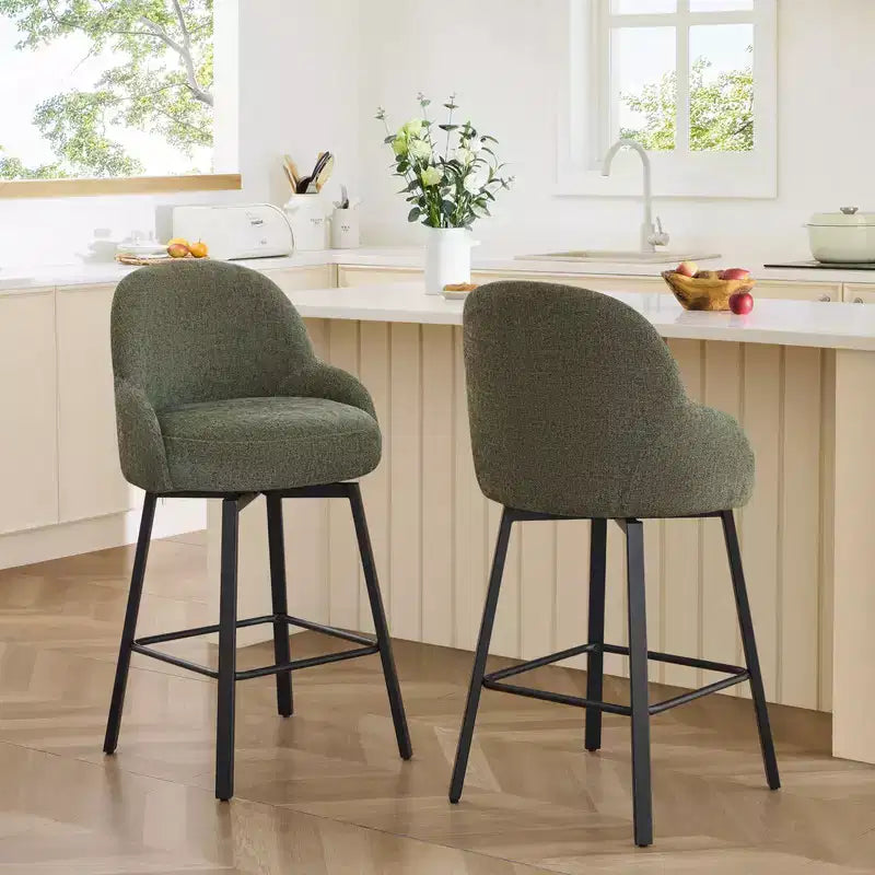 Spruce&Spring Modern Swivel Counter Stool with Curved Low Back & Plush Upholstered Seat