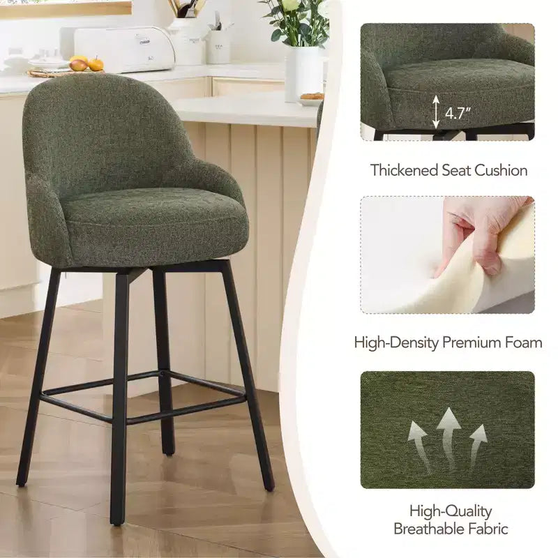 Spruce&Spring Modern Swivel Counter Stool with Curved Low Back & Plush Upholstered Seat