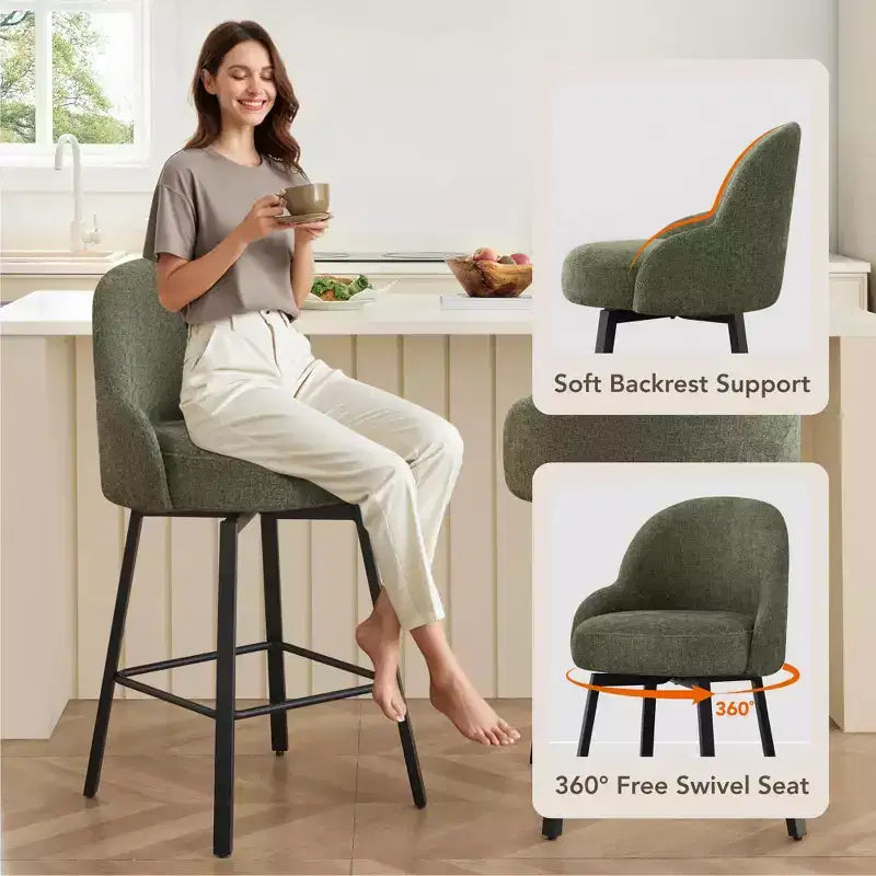 Spruce&Spring Modern Swivel Counter Stool with Curved Low Back & Plush Upholstered Seat