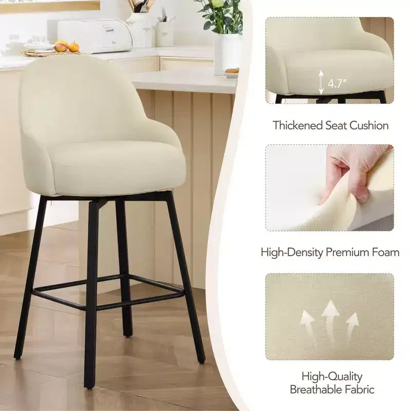 Spruce&Spring Modern Swivel Counter Stool with Curved Low Back & Plush Upholstered Seat