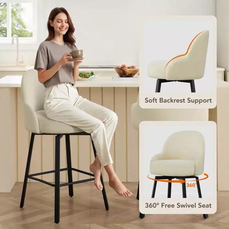 Spruce&Spring Modern Swivel Counter Stool with Curved Low Back & Plush Upholstered Seat