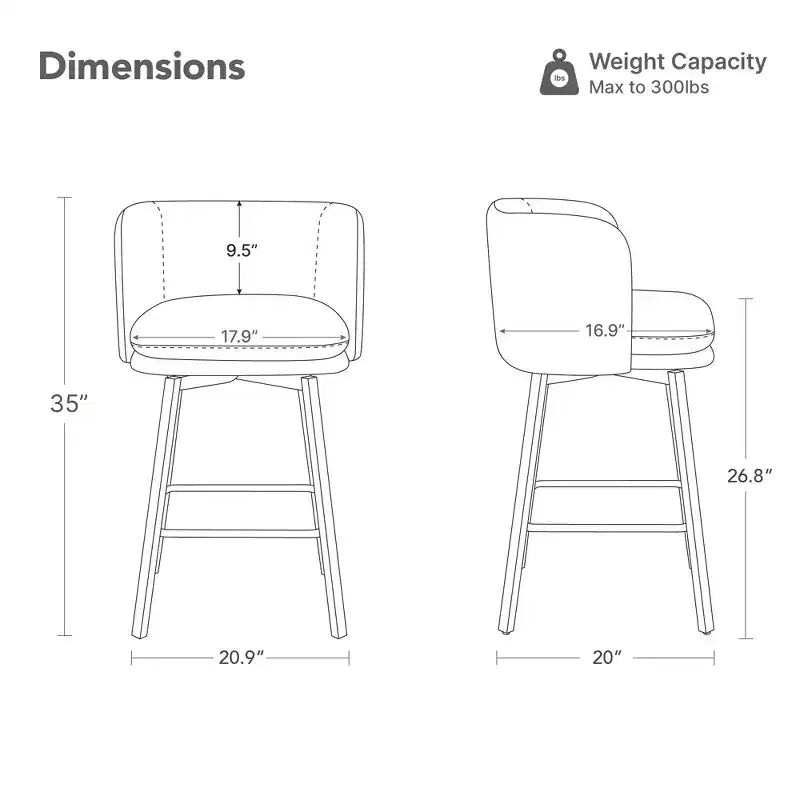 Spruce&Spring Upholstered Barrel-Back Swivel Counter Stool with Double-layer Seat & Metal Base
