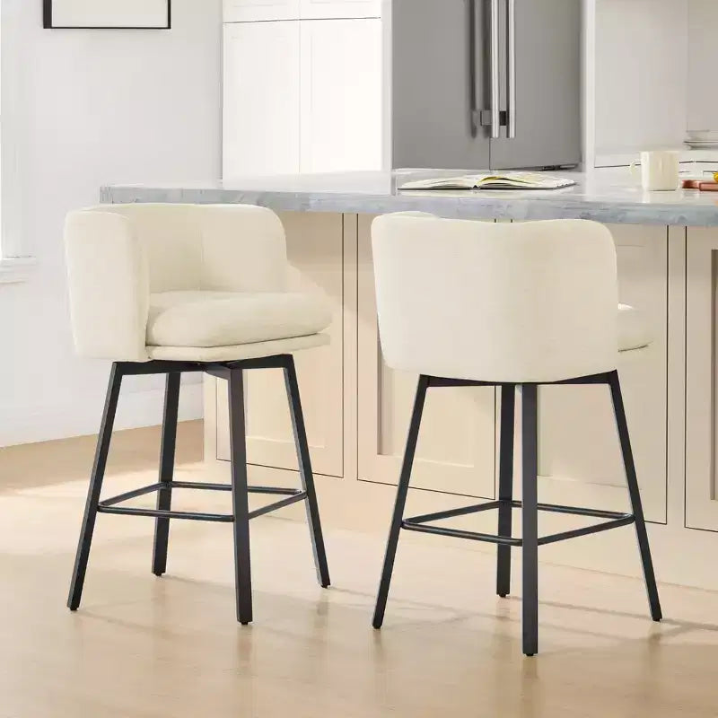 Spruce&Spring Upholstered Barrel-Back Swivel Counter Stool with Double-layer Seat & Metal Base